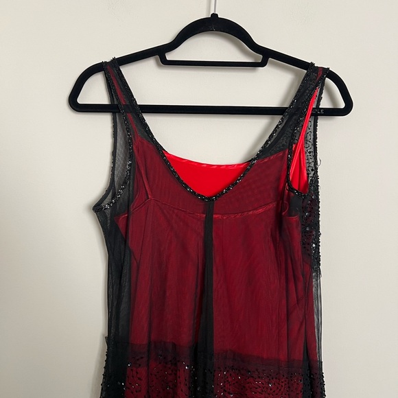 Sue Wong Beaded Red Black Mesh Gown Size 12 - Picture 5 of 12